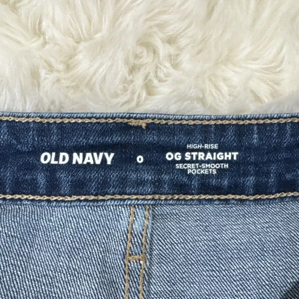 Old Navy High Rise OG Straight Shorts 0 (W26 Inseam 2.5) Blue Distressed Womens